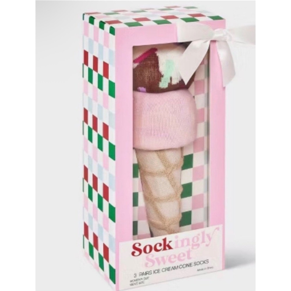 Target Sockinglly Sweet 3 Pairs Ice Cream Cone Socks Womens 4-10 Mens 2-8 New
